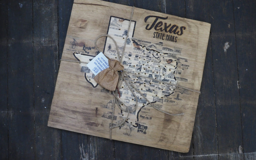 Track your park visits on this wooden map of Texas
