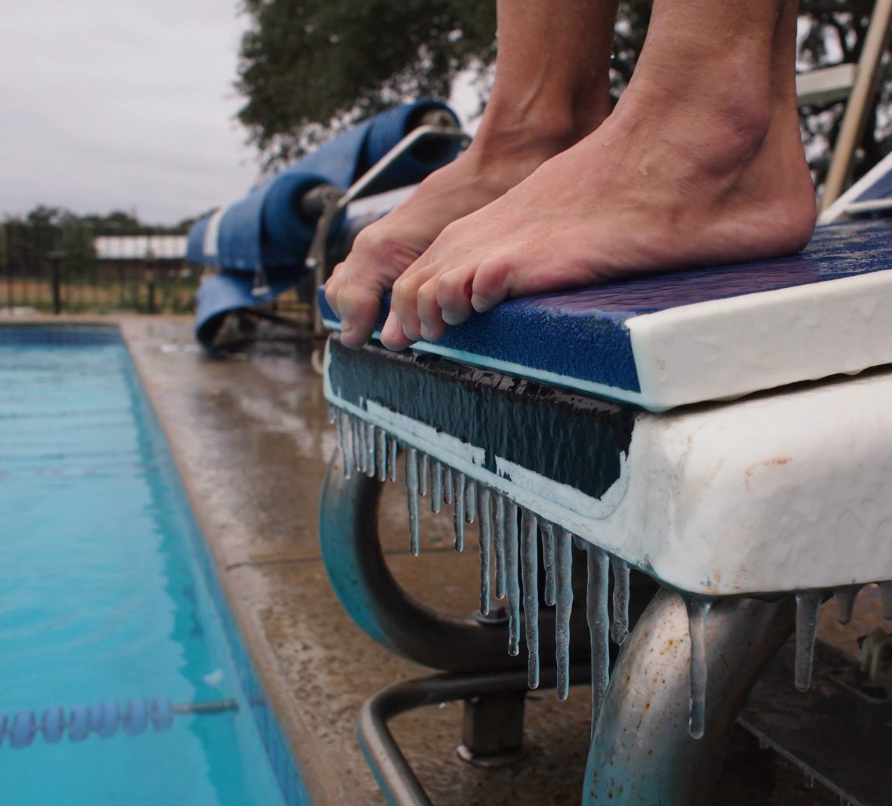 swimming in heated pool in winter